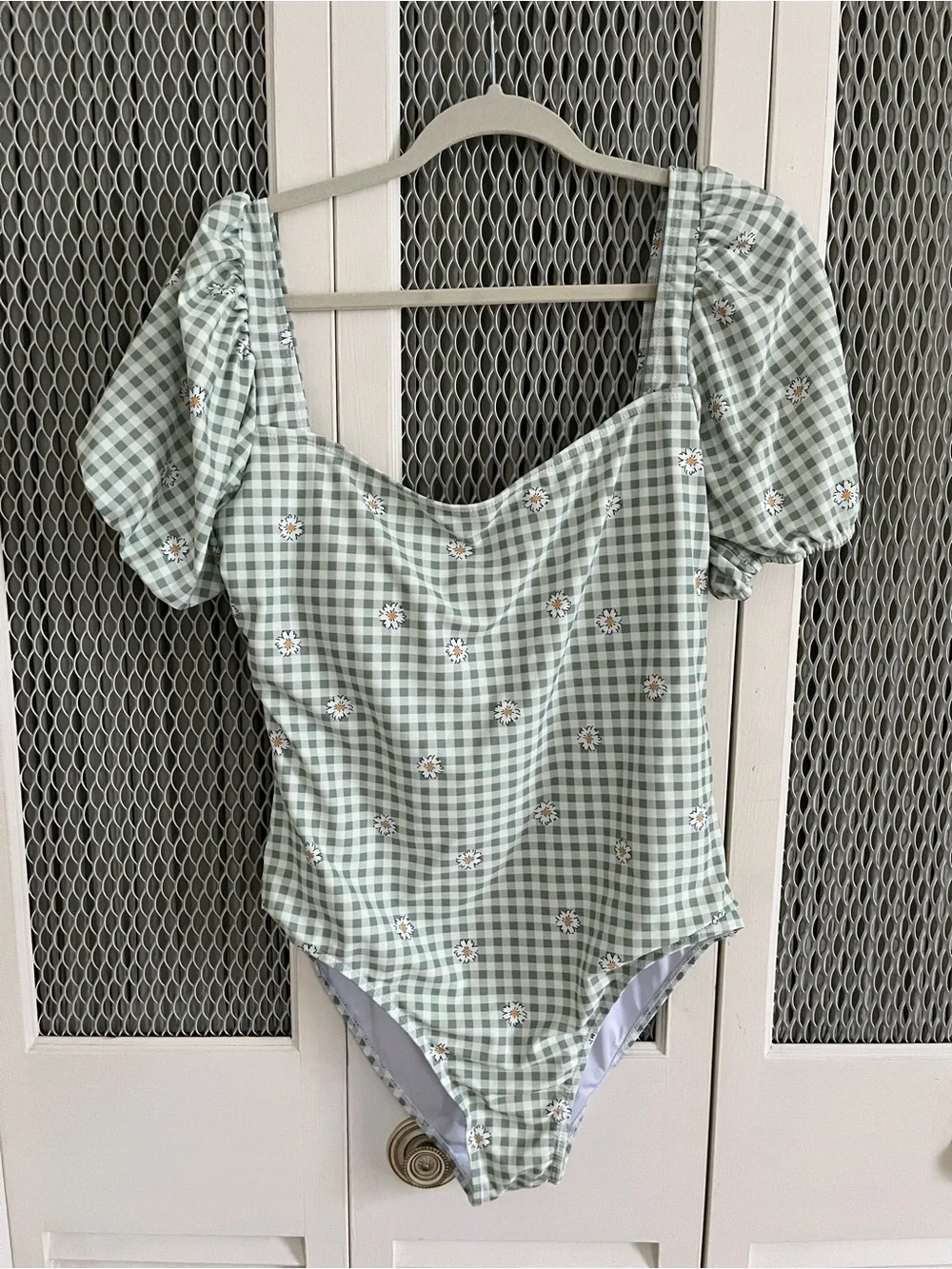 Light green gingham bathing suit with tie